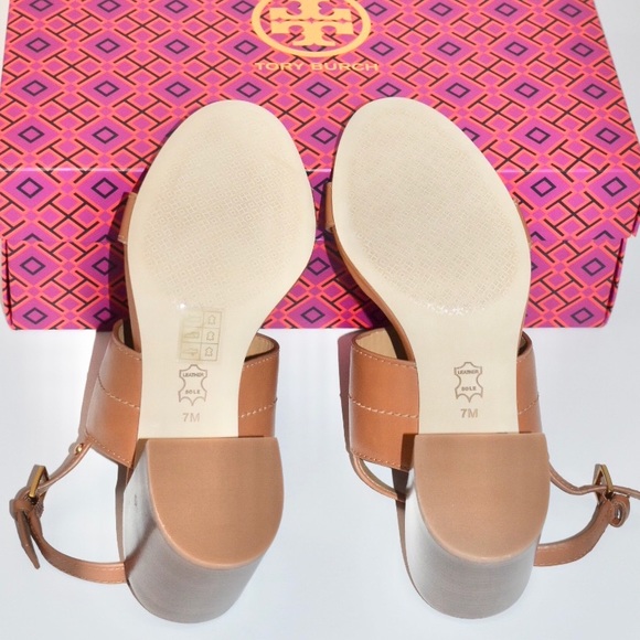 TORY BURCH EVERLY 65 MM SANDALS ROYAL TAN LEATHER - Picture 8 of 11